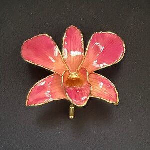Orchid Enamel Brooch with Gold Trim